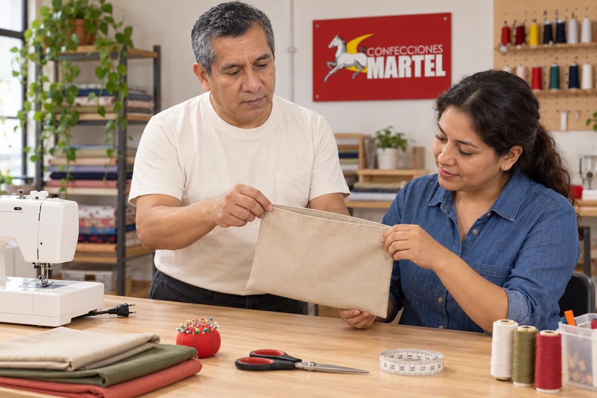 Personaje guía de Martel: mostrar bolsa abierta simple arena sin asas ni cierre