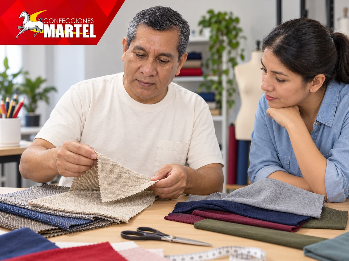 Personaje guía de Martel: comparar retales de tejido plano y punto sobre mesa