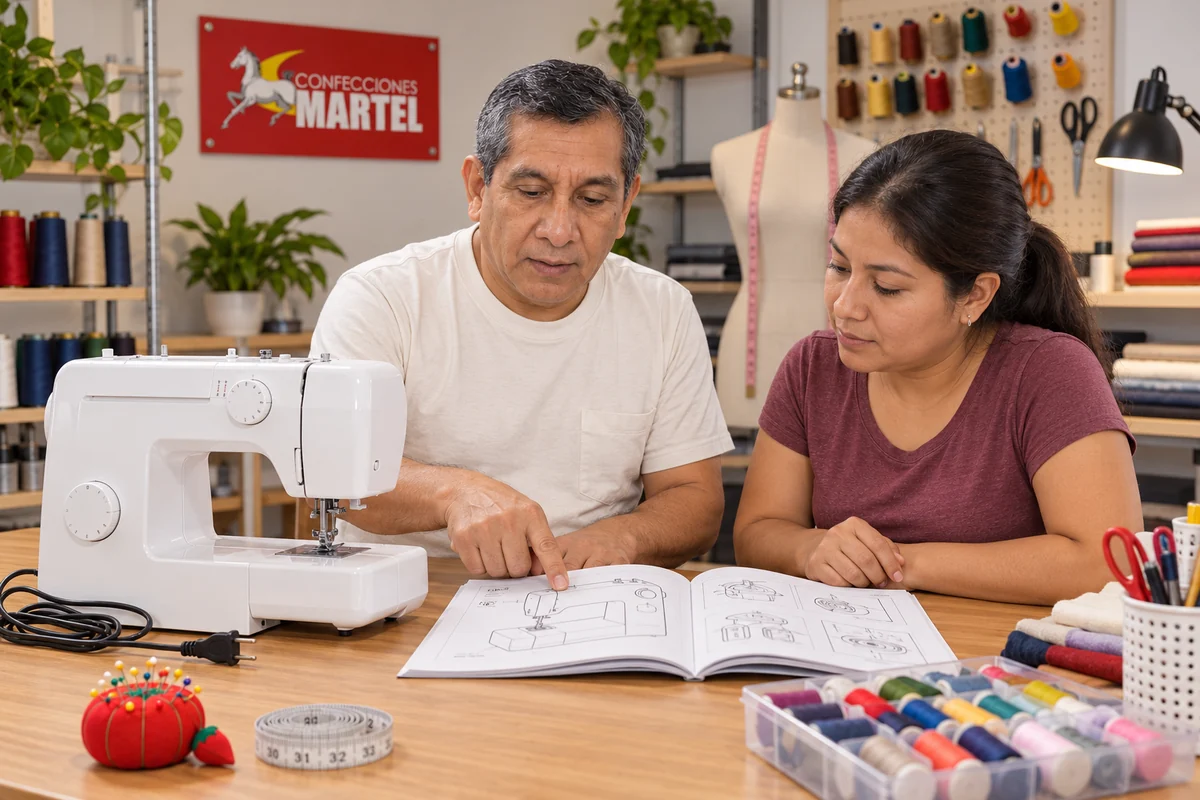 Personaje guía de Martel: presentar máquina apagada junto a manual genérico sin texto