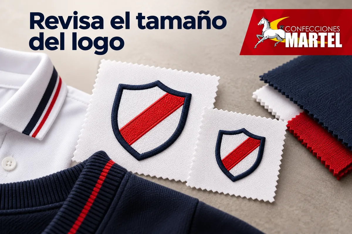 Escudo ficticio a dos tamaños sobre muestras de tela