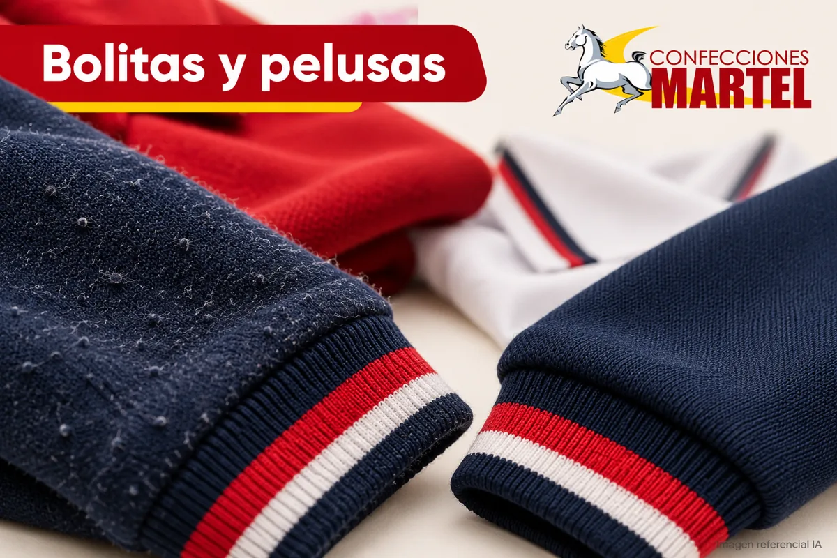 Macro realista de tejido con leve pilling frente a tejido liso