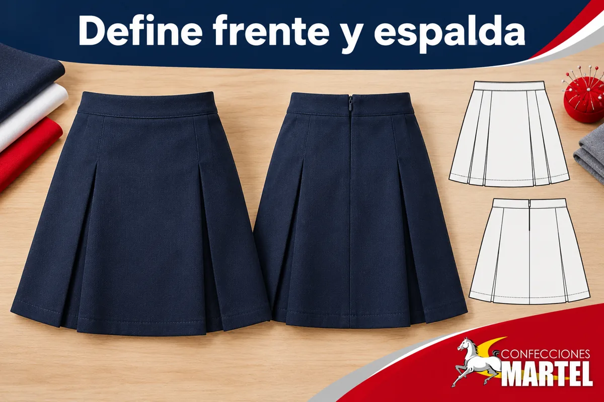 Falda frontal y posterior al lado de esquema simple sin texto