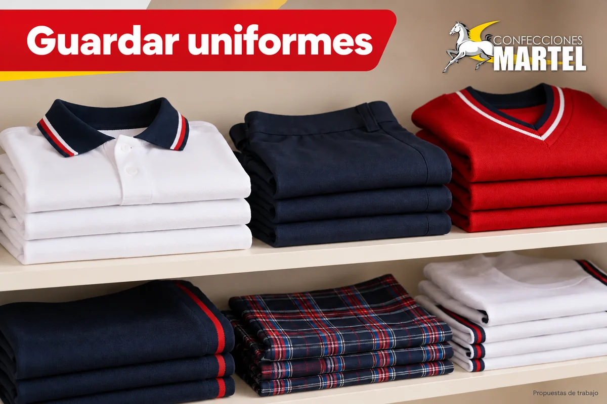 Uniformes doblados en estantes limpios y secos sin marcas