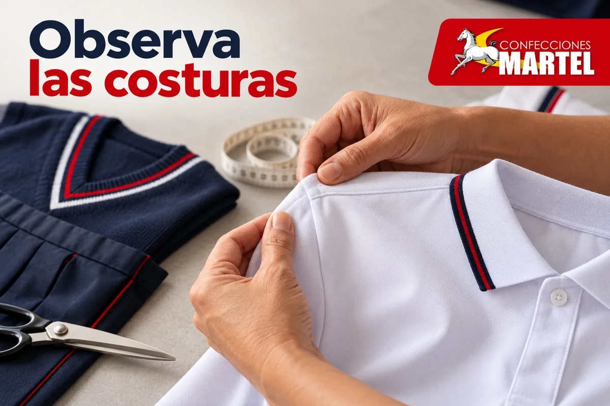 Manos adultas revisando costura del hombro con luz natural