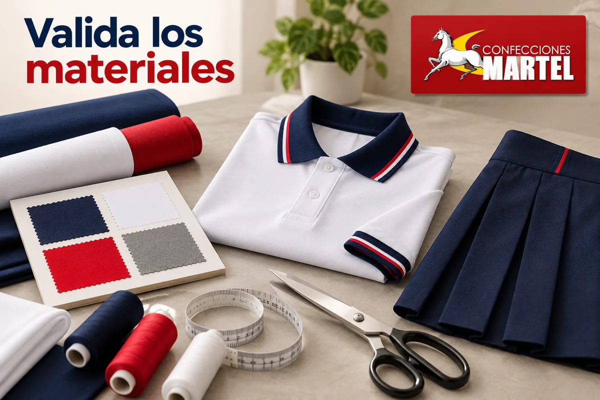 Muestra aprobable junto a materiales y una prenda distinta claramente separada