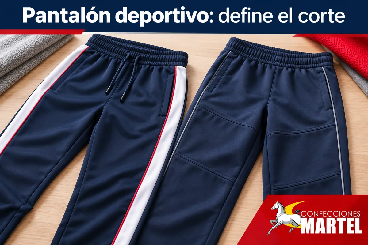 Dos pantalones marino con cortes visualmente distintos extendidos