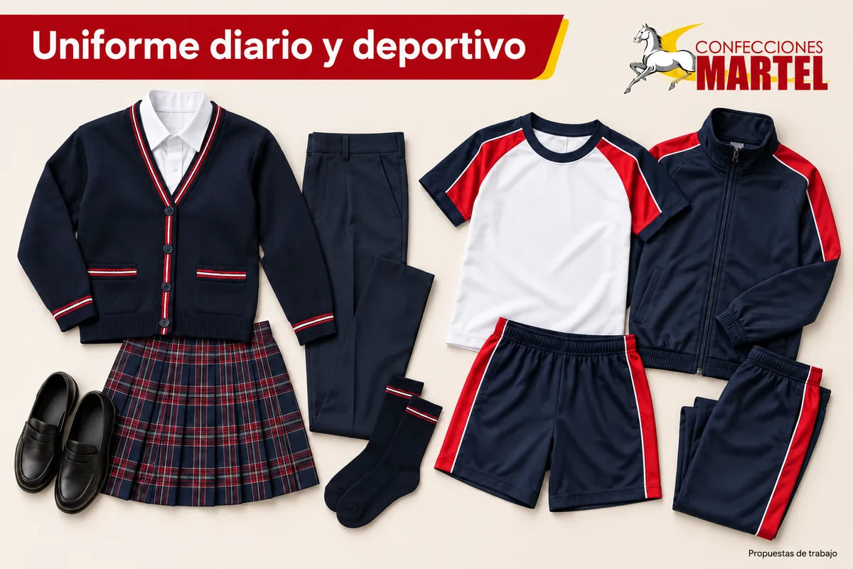 Uniforme diario genérico a izquierda y deportivo a derecha en flat lay