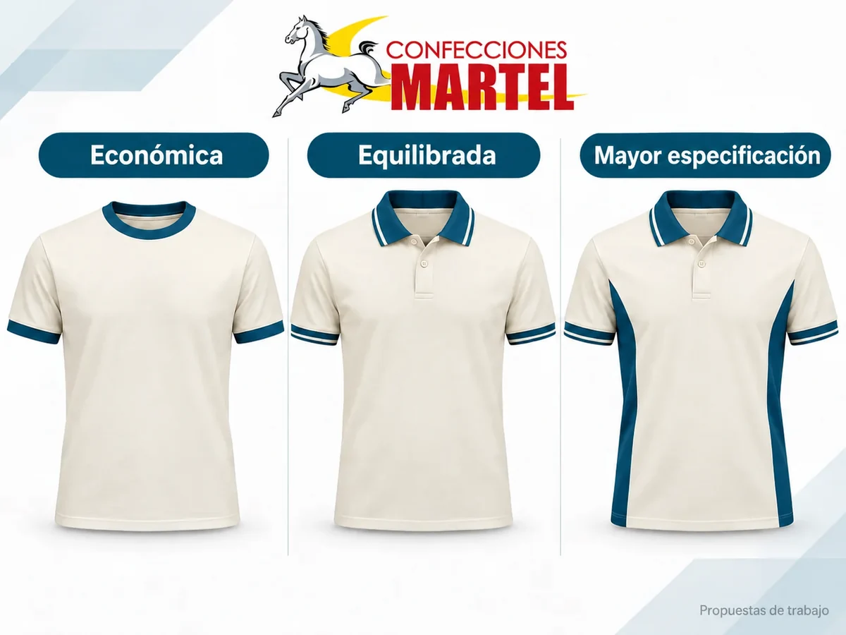 Tres propuestas de polo con distinto alcance de confección: económica, equilibrada y de mayor especificación.