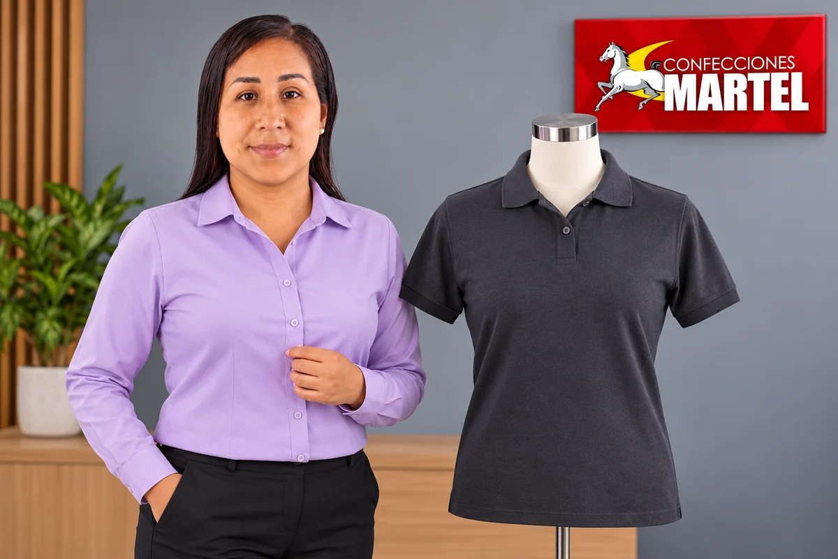 Camisa lila de botones frente a polo gris en maniquí