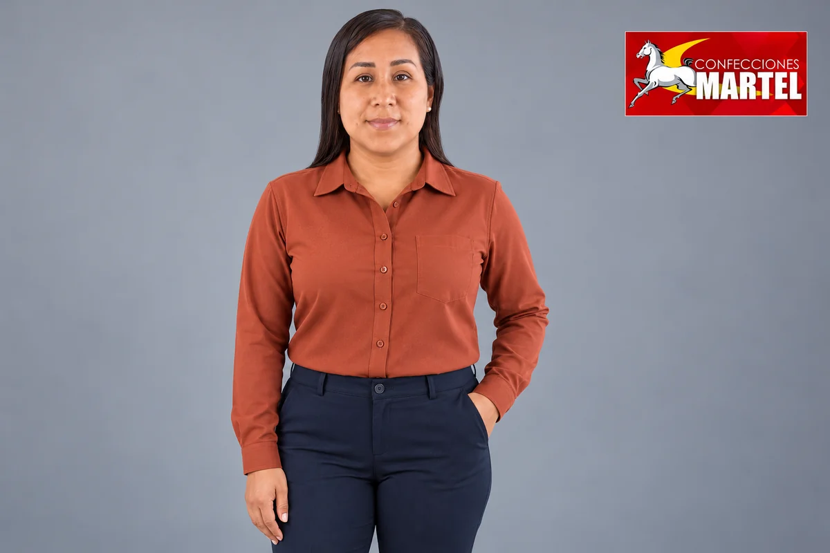 Camisa terracota de manga larga y bolsillo simple