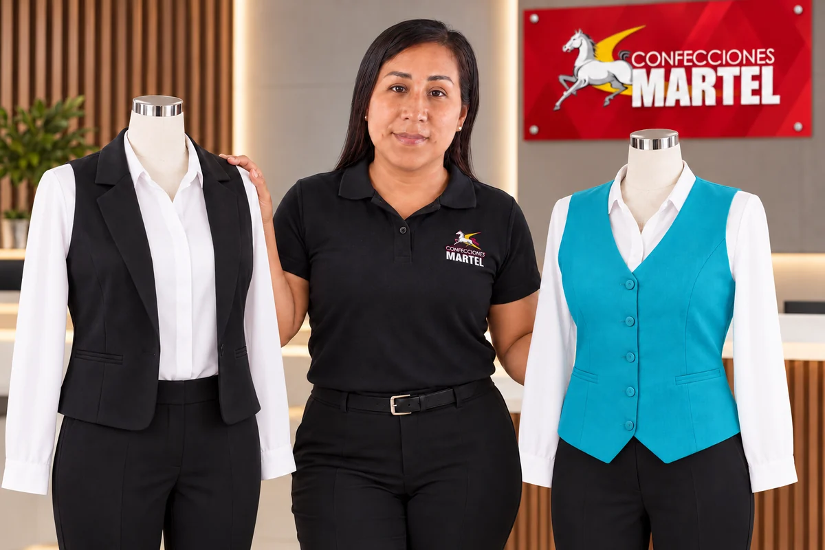 Chalecos negro con solapa y turquesa con botones sobre maniquíes