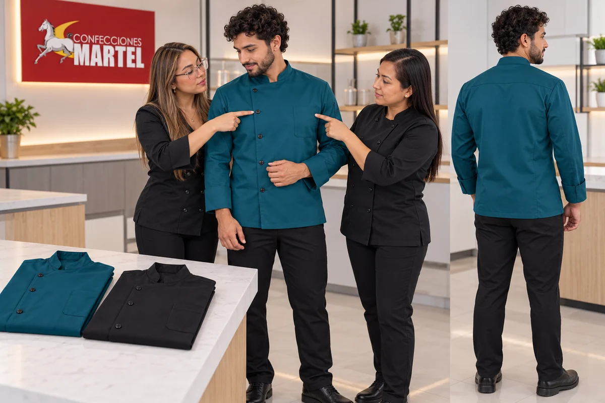 Composición con vistas frontal y posterior de chaqueta turquesa y revisión de zonas sin personalizar.