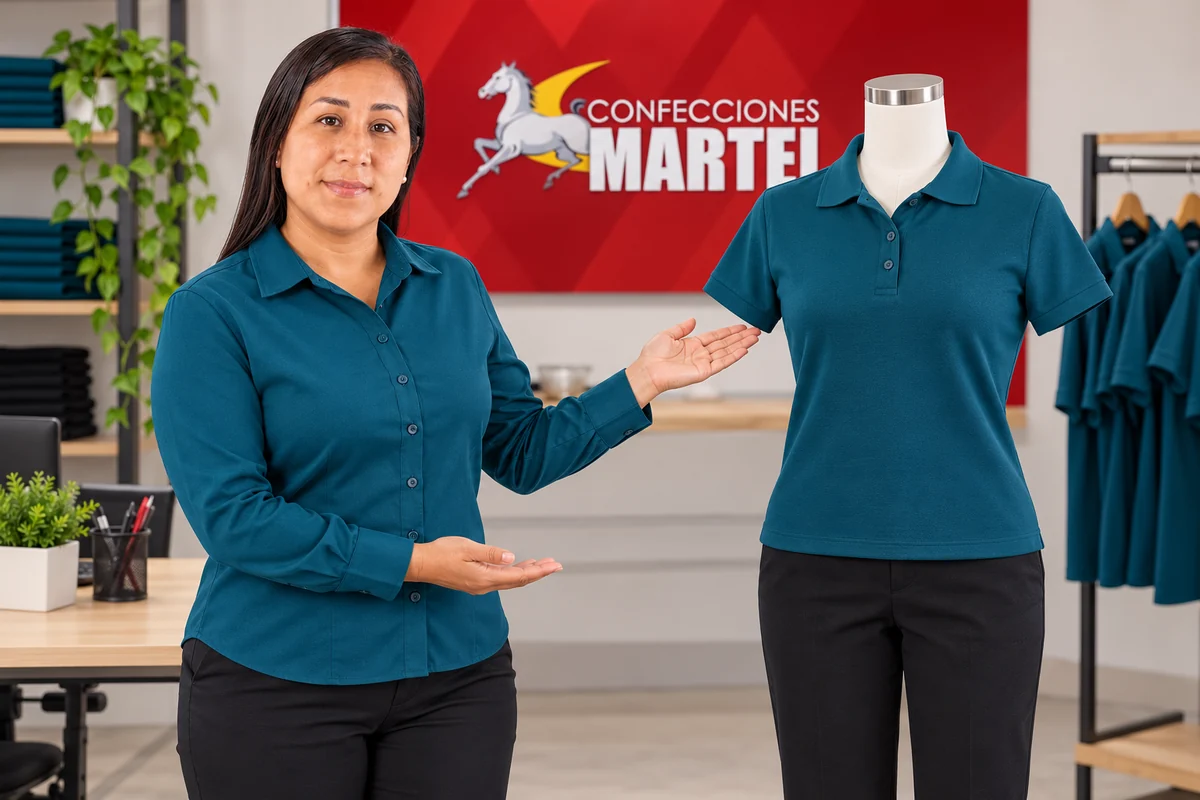 Comparación de camisa de botones y polo turquesa en maniquí