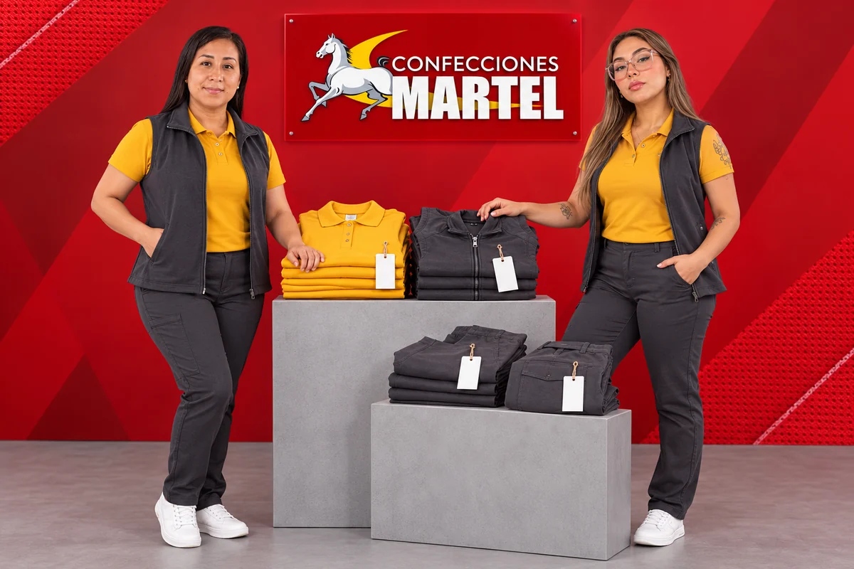 Conjuntos de polo mostaza y chaleco grafito con prendas dobladas