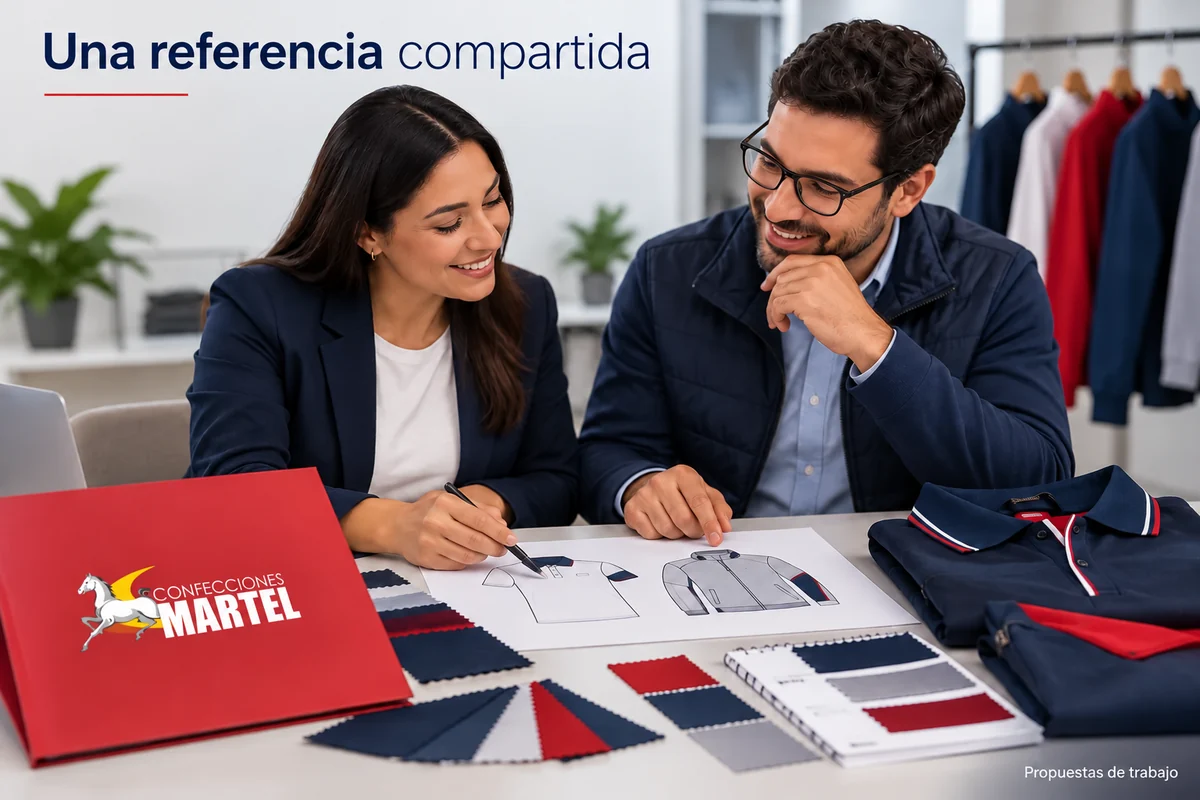 Coordinación de referencias y prendas para un pedido institucional.