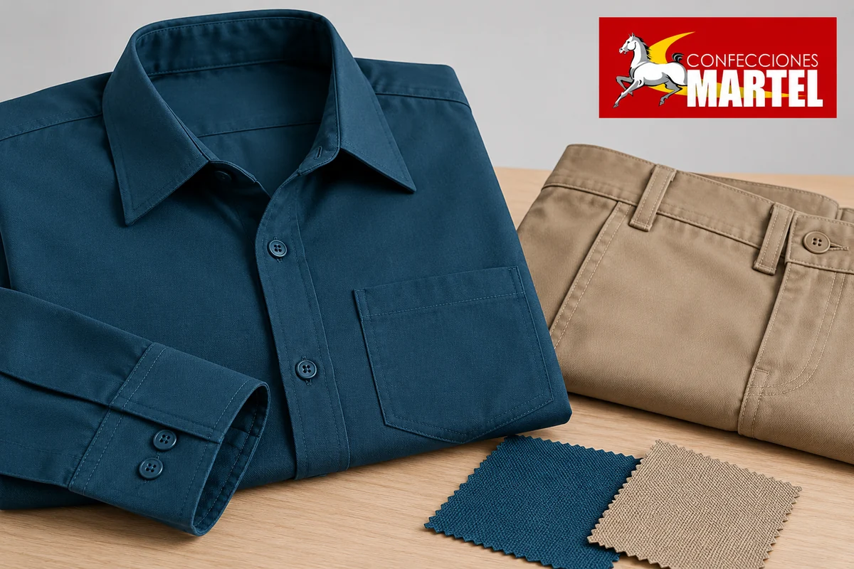 Detalle de cuello y puño petróleo junto a cintura beige y retales