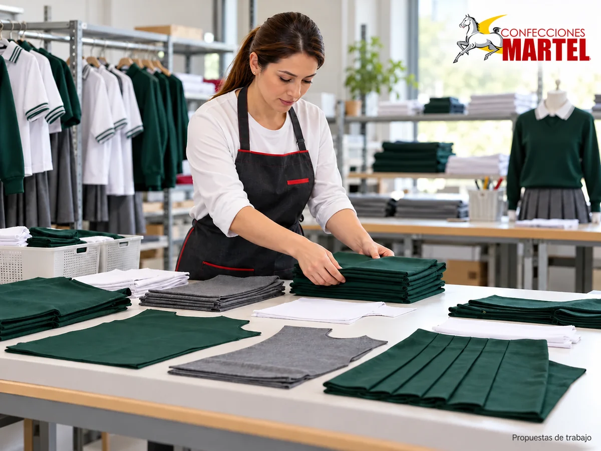Propuesta ilustrativa Martel: adulto organiza piezas textiles sin tijeras en uso inseguro.