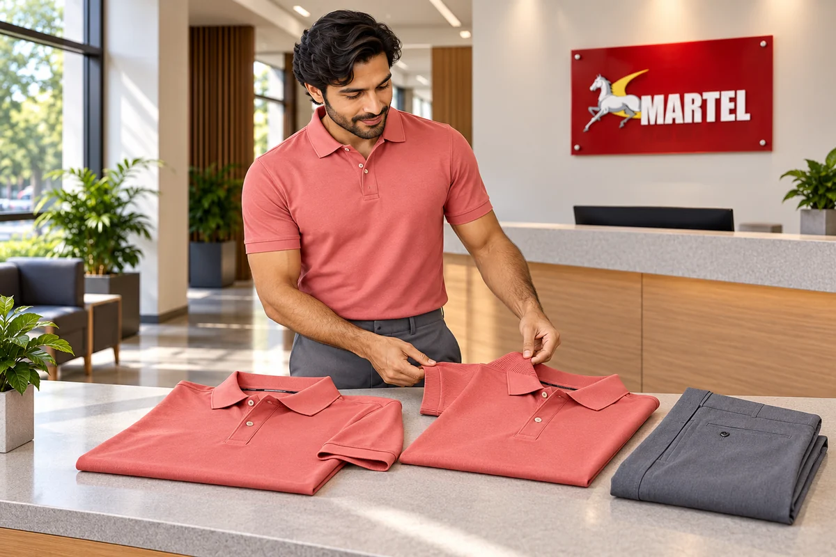 Modelo adulto compara polos coral con distintos acabados de manga