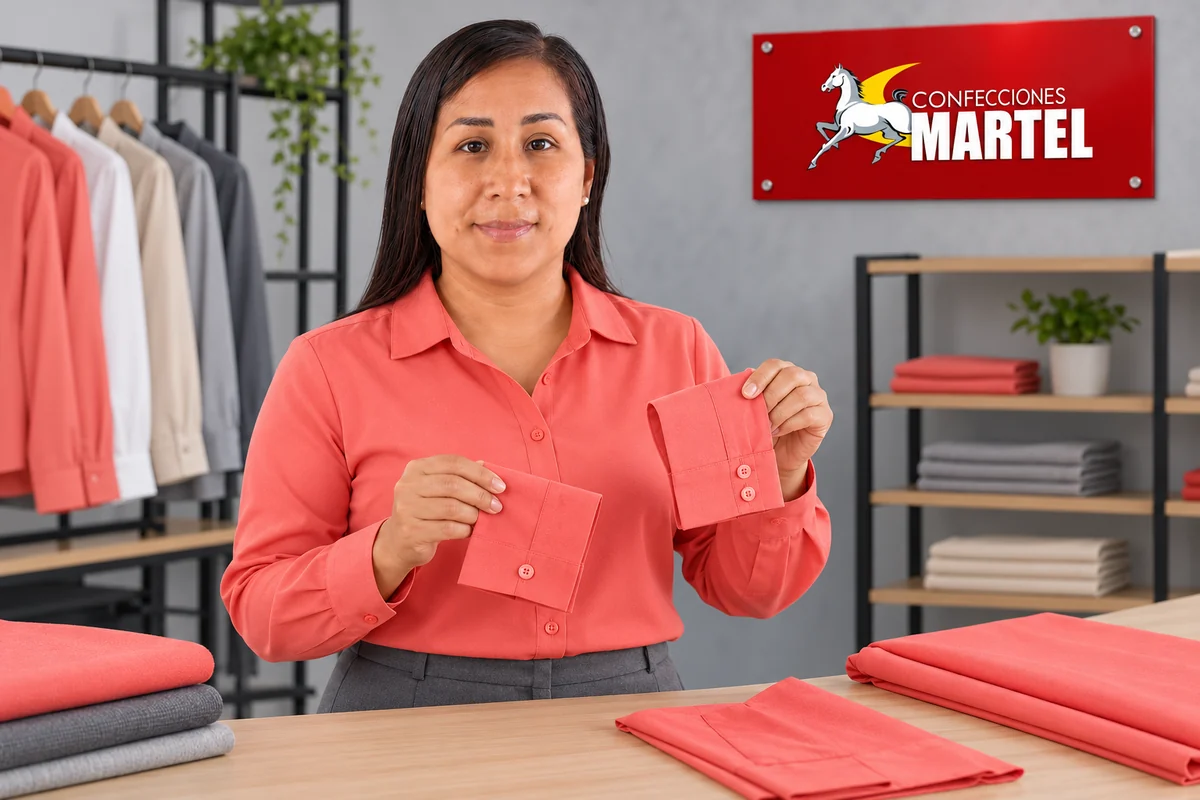 Modelo adulta compara muestras de puños coral con uno y dos botones
