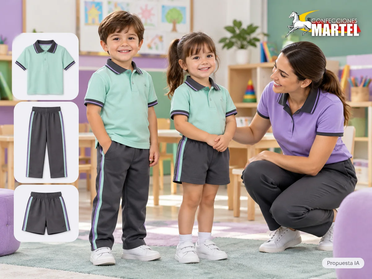 Propuesta ilustrativa Martel: dos niños con polo pantalón y shortalternativo.