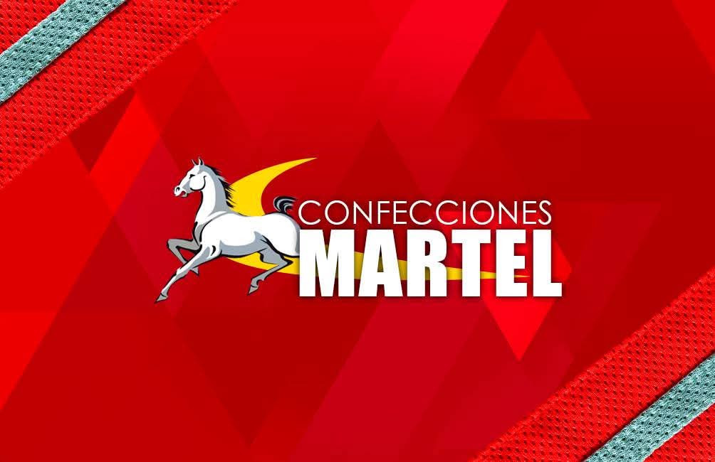 Confecciones Martel: caballo blanco con emblema amarillo