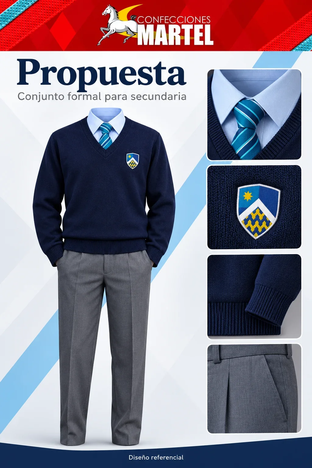 Propuesta Martel: conjunto formal para secundaria con referencia Colegio Alpamayo en Ate
