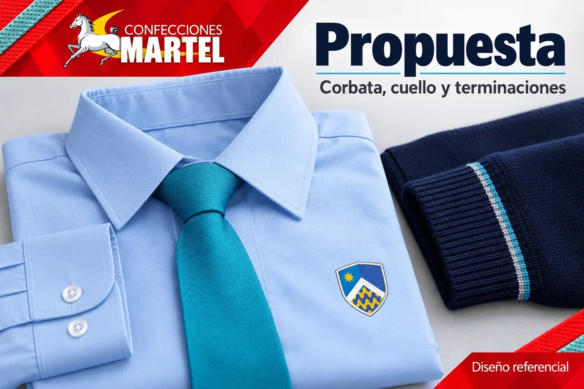 Propuesta Martel: corbata, cuello y terminaciones con referencia Colegio Alpamayo en Ate
