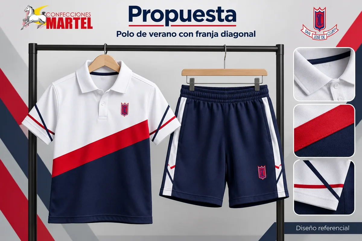 Propuesta Martel: polo de verano con franja diagonal con referencia San José de Cluny — Barranco en Barranco