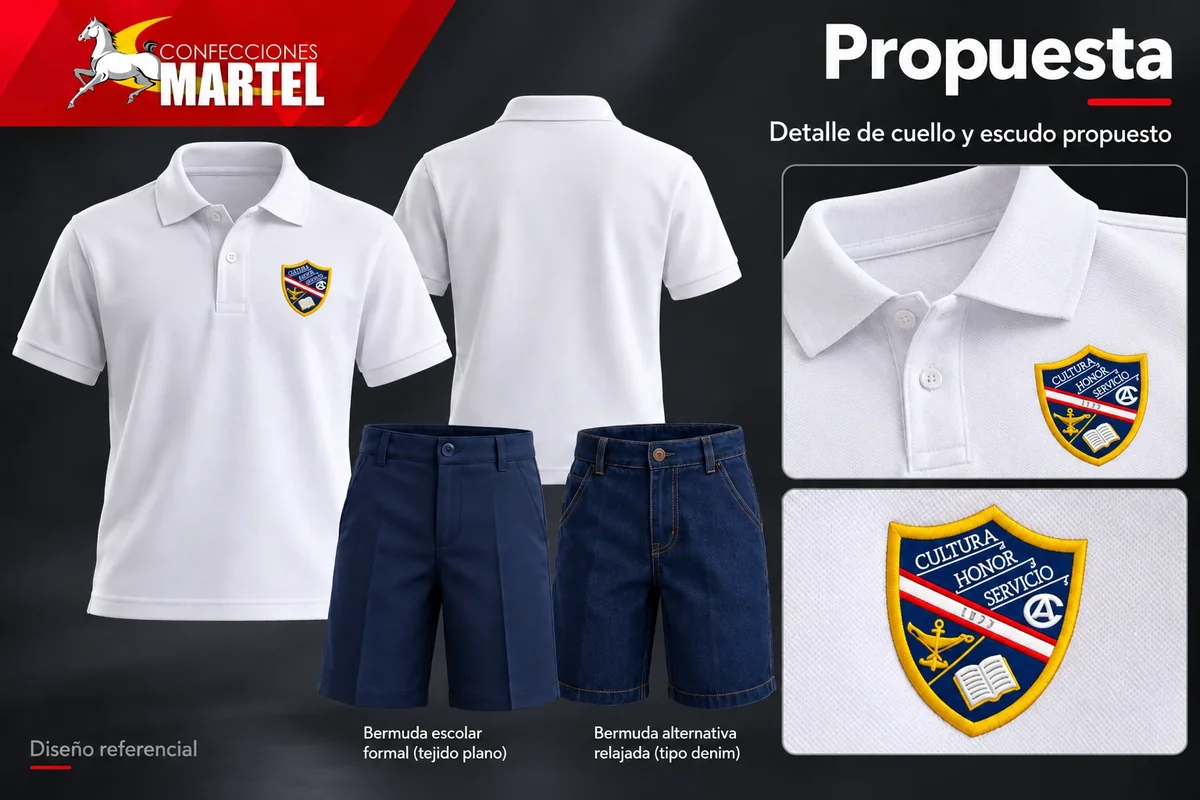 Propuesta Martel: detalle de cuello y escudo propuesto para referencia América del Callao en Bellavista