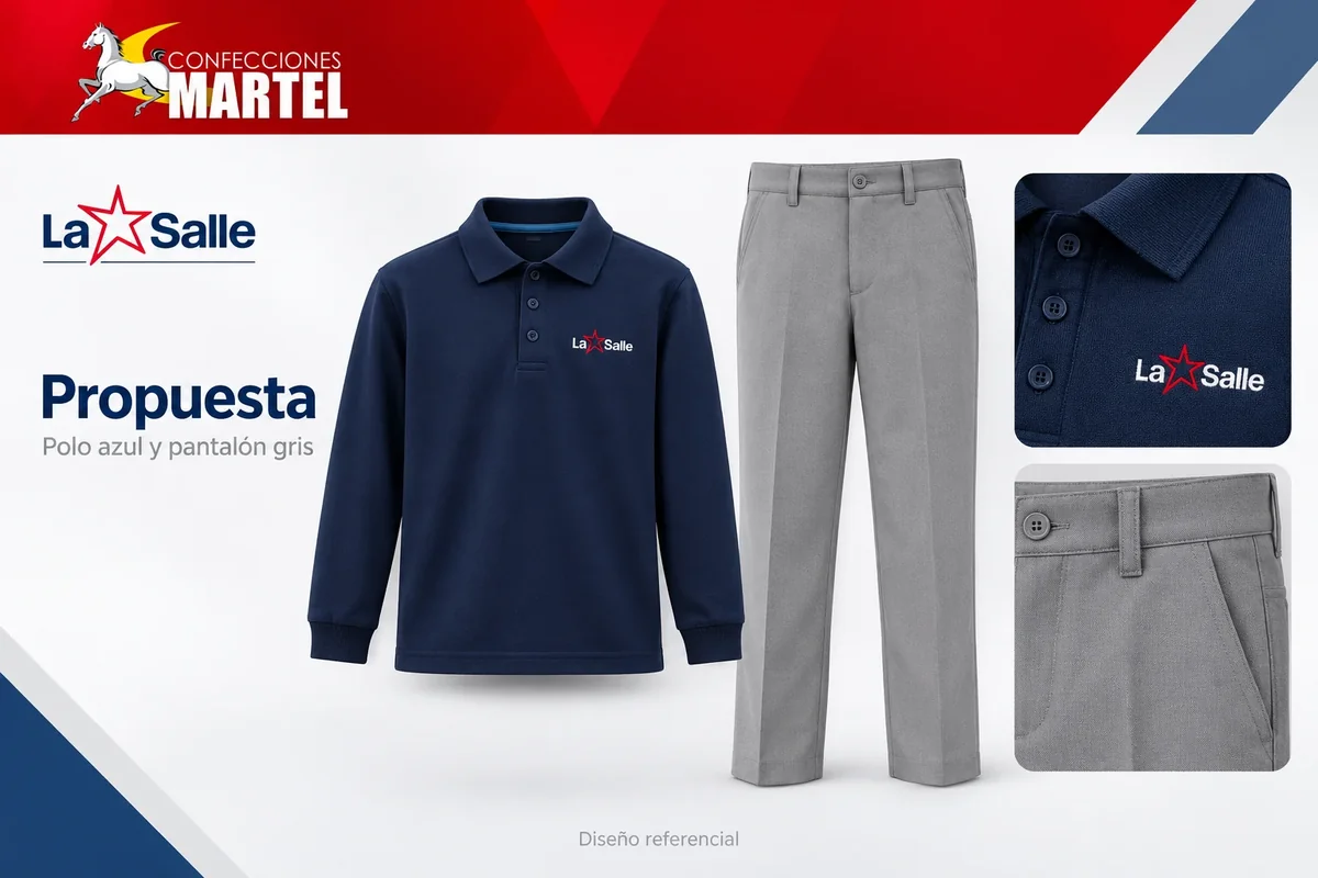 Propuesta Martel: polo azul y pantalón gris con referencia La Salle Lima — Breña en Breña