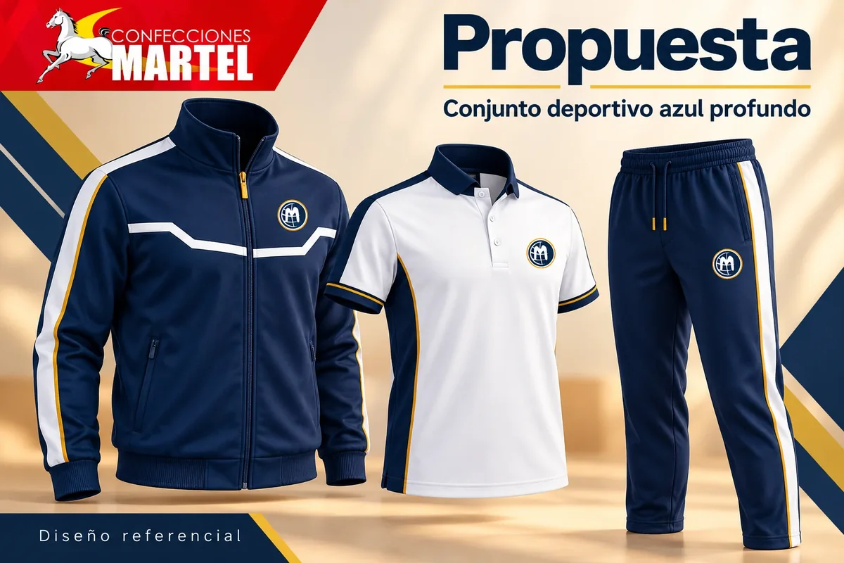 Propuesta Martel: conjunto deportivo azul profundo para referencia San José Hermanos Maristas Callao en Callao