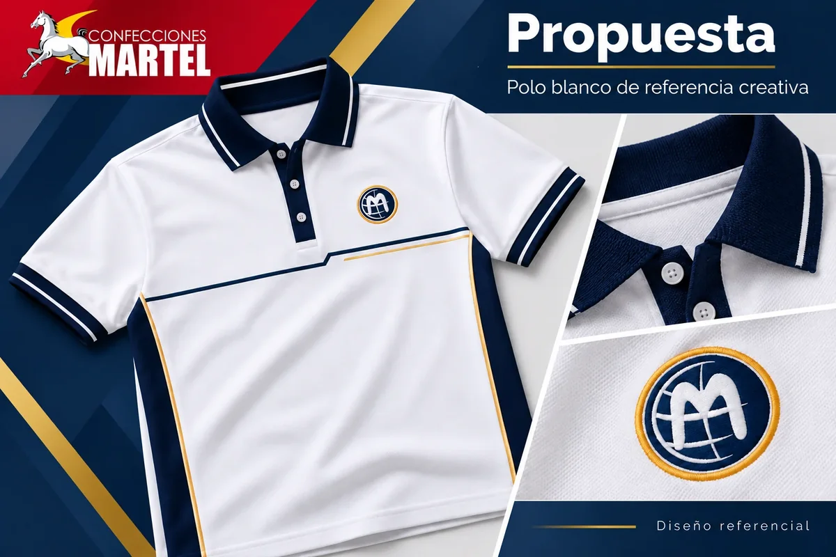 Propuesta Martel: polo blanco de referencia creativa para referencia San José Hermanos Maristas Callao en Callao