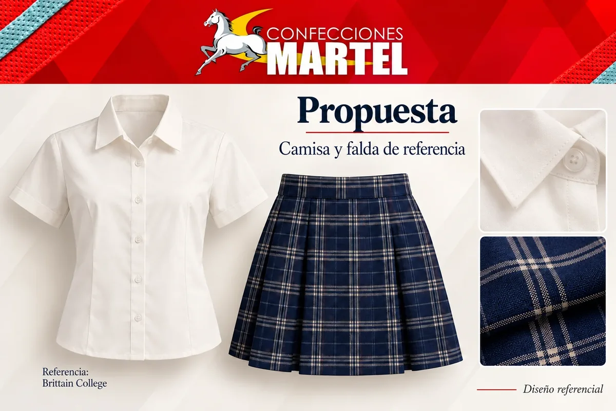 Propuesta Martel: camisa y falda de referencia con referencia Brittain College en Chaclacayo