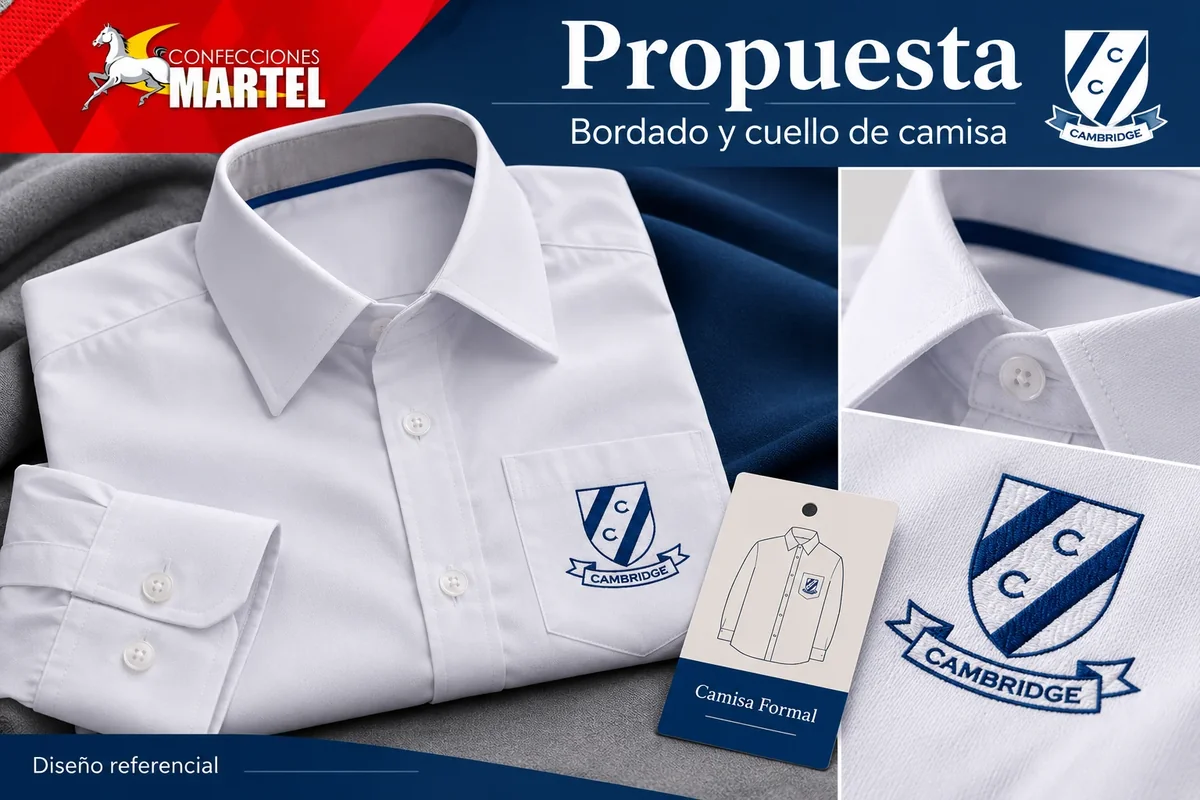 Propuesta Martel: bordado y cuello de camisa con referencia Cambridge College Lima en Chorrillos