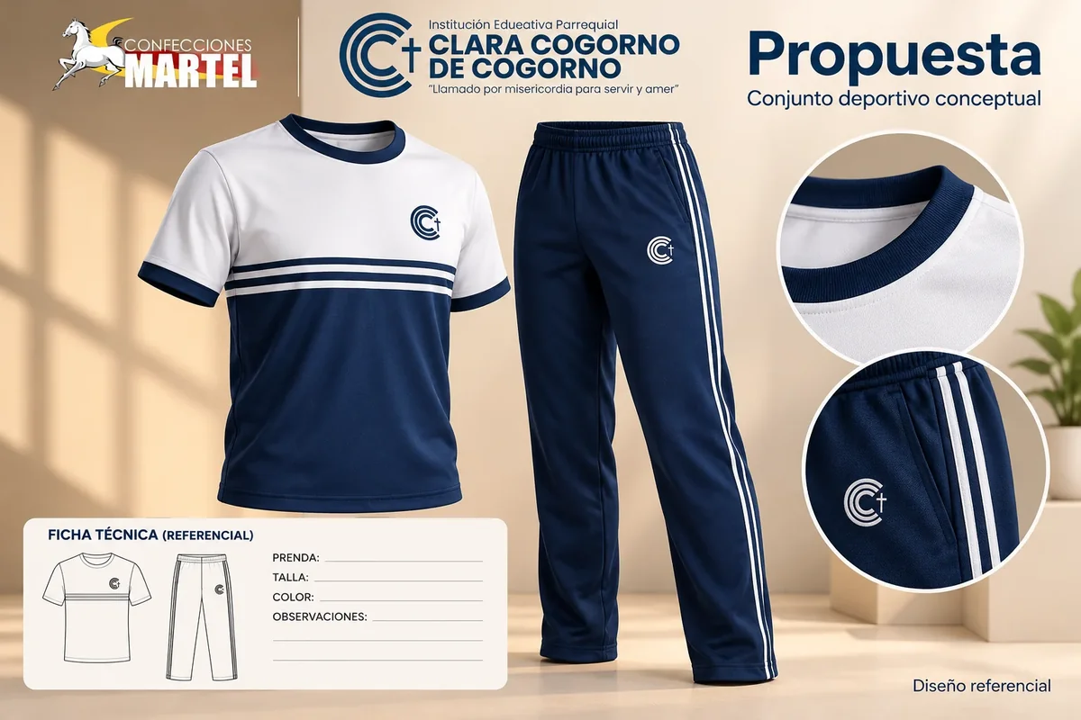 Polo blanco y azul oscuro con pantalón deportivo, propuesta Martel para Clara Cogorno de Cogorno en La Punta.