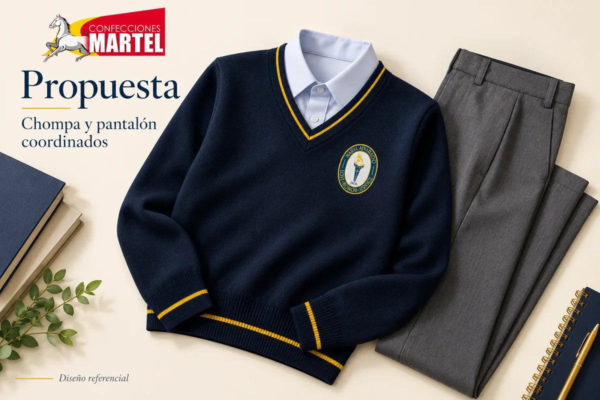 Propuesta Martel: chompa y pantalón coordinados con referencia Colegio María Alvarado en Lima