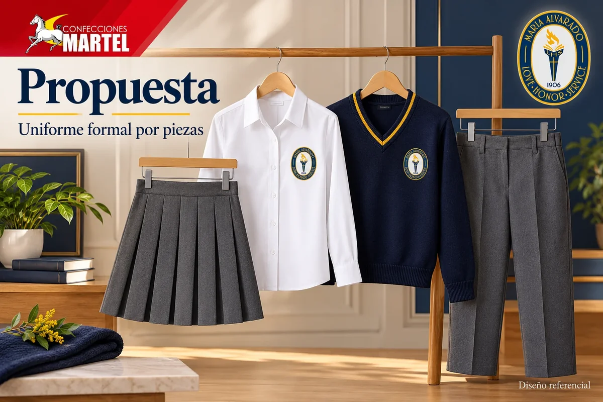 Propuesta Martel: uniforme formal por piezas con referencia Colegio María Alvarado en Lima
