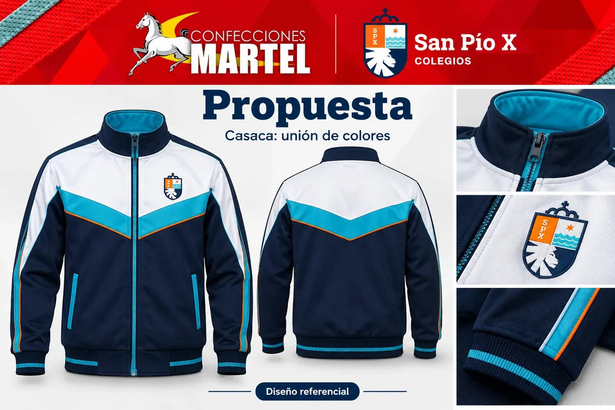 Propuesta Martel: casaca: unión de colores con referencia San Pío X — sede Los Olivos en Los Olivos