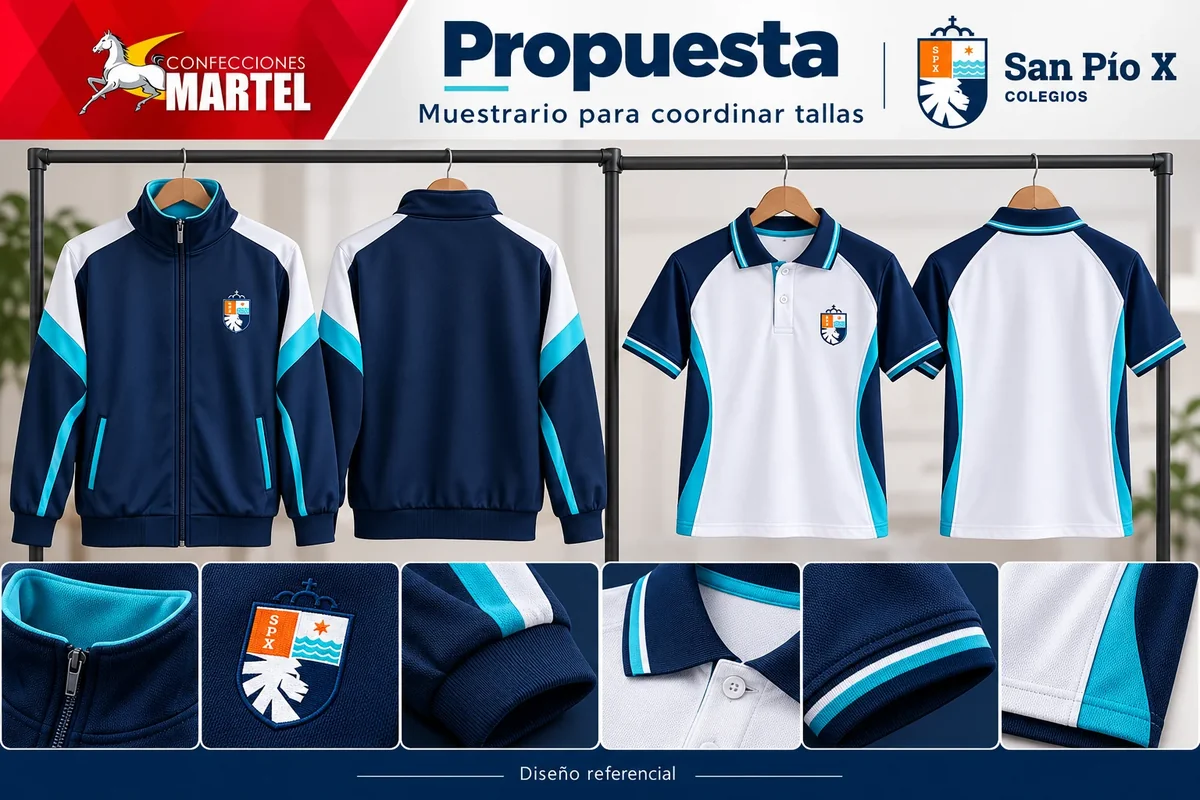 Propuesta Martel: muestrario para coordinar tallas con referencia San Pío X — sede Los Olivos en Los Olivos