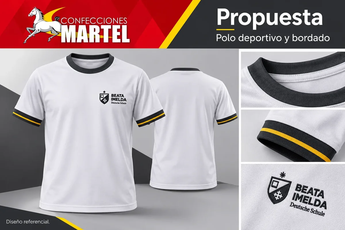 Propuesta Martel de polo deportivo y bordado con referencia Colegio Alemán Beata Imelda en Lurigancho