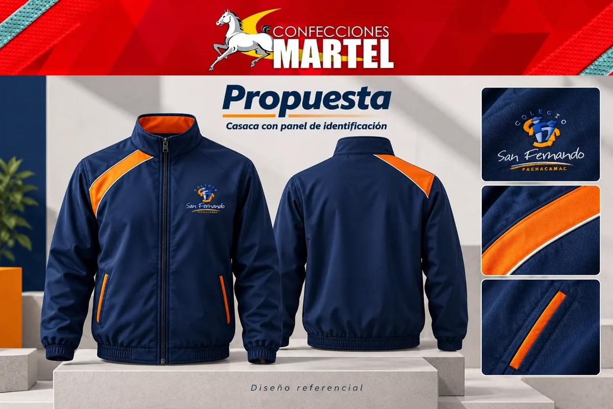 Propuesta Martel de casaca con panel de identificación con referencia I.E.P. San Fernando de Pachacamac en Pachacámac