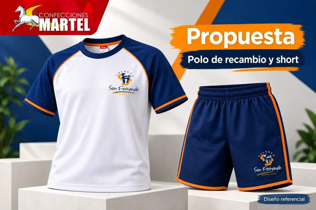 Propuesta Martel de polo de recambio y short con referencia I.E.P. San Fernando de Pachacamac en Pachacámac