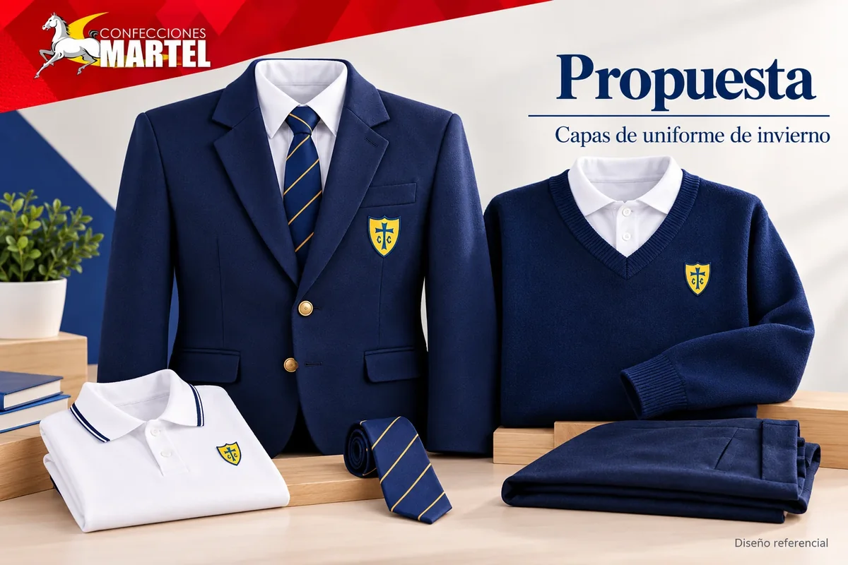 Propuesta Martel de capas de uniforme de invierno con referencia Institución Educativa Privada De la Cruz en Pueblo Libre