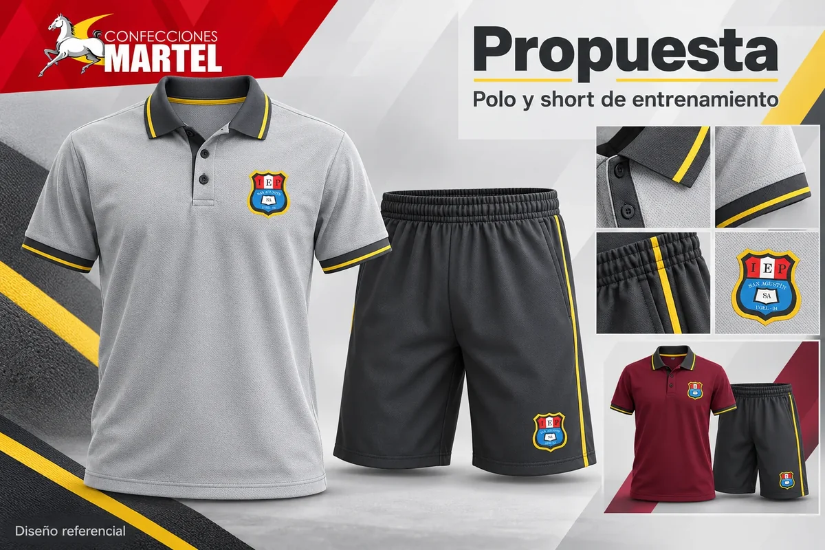 Propuesta Martel de polo y short de entrenamiento con referencia Colegio San Agustín de Hipona en Puente Piedra