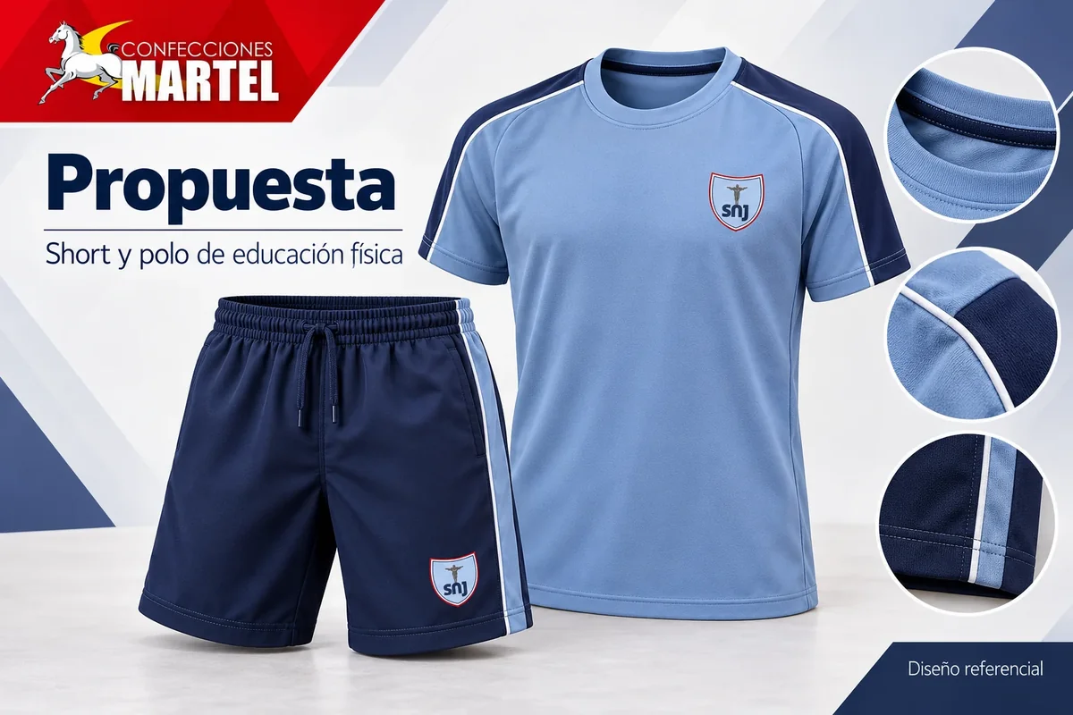 Propuesta Martel de short y polo de educación física con referencia Colegio Santísimo Nombre de Jesús en San Borja