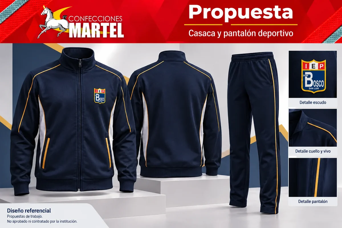 Propuesta Martel de casaca y pantalón deportivo con referencia I.E.P. Don Bosco — San Luis en San Luis
