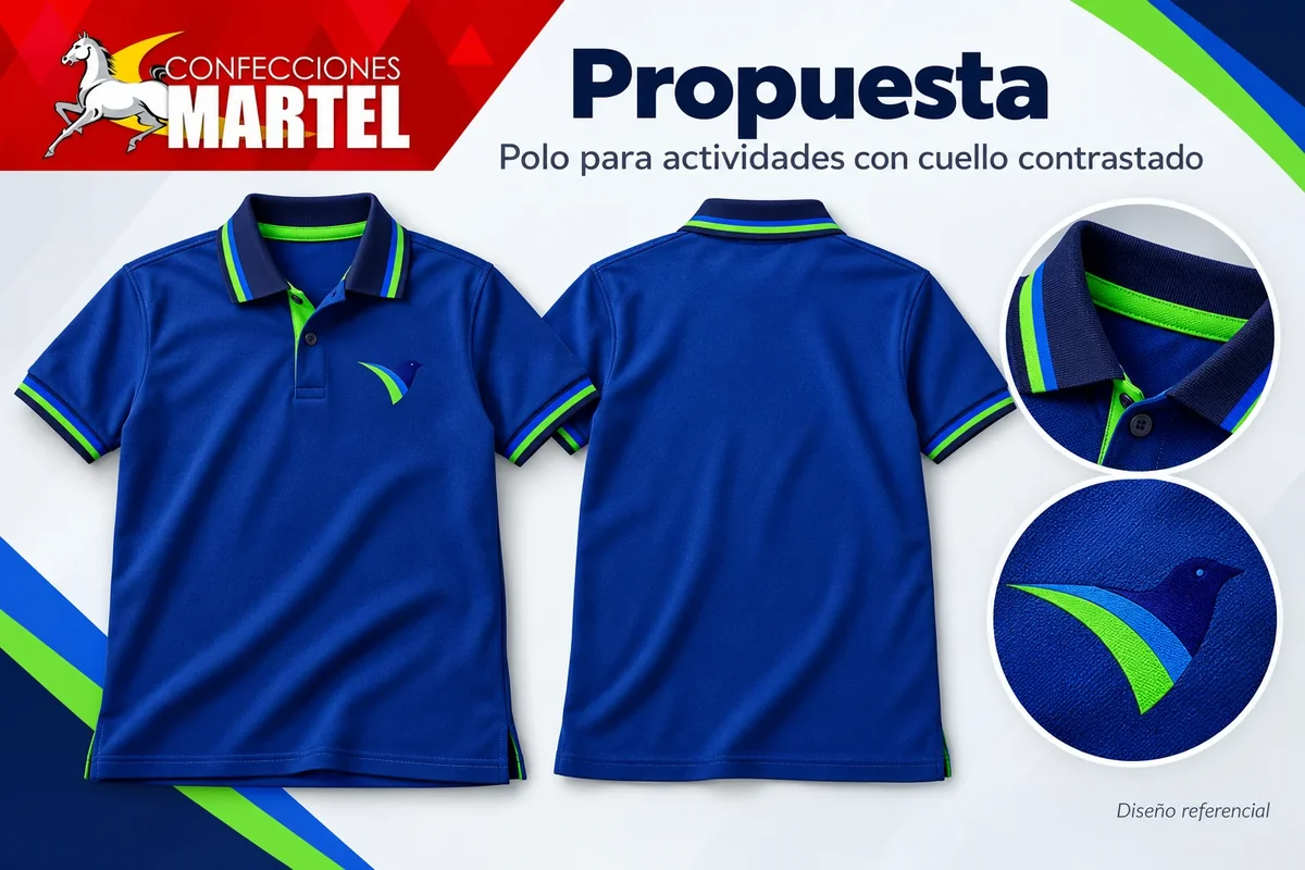 Propuesta Martel: polo para actividades con cuello contrastado para referencia Vanguard Schools en San Martín de Porres