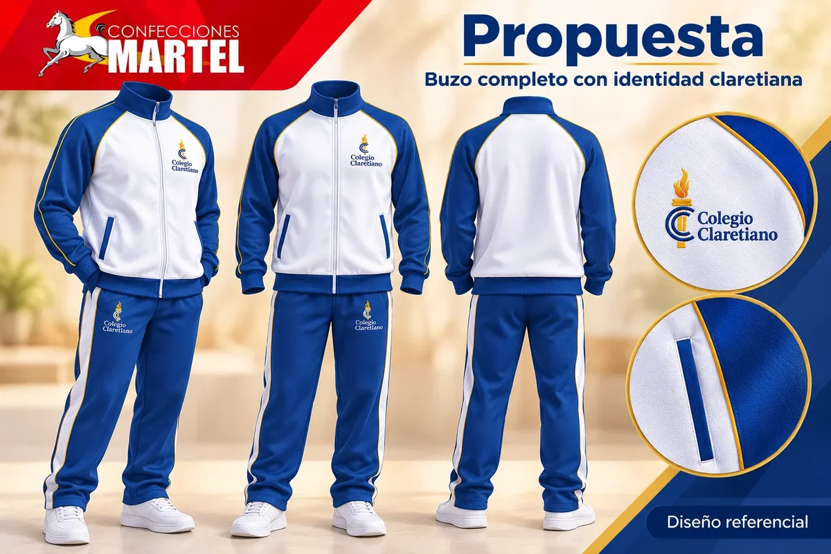 Propuesta Martel: buzo completo con identidad claretiana para referencia Claretiano en San Miguel