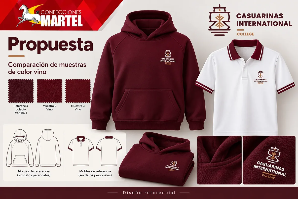 Propuesta Martel: comparación de muestras de color vino para referencia Casuarinas International College en Santiago de Surco