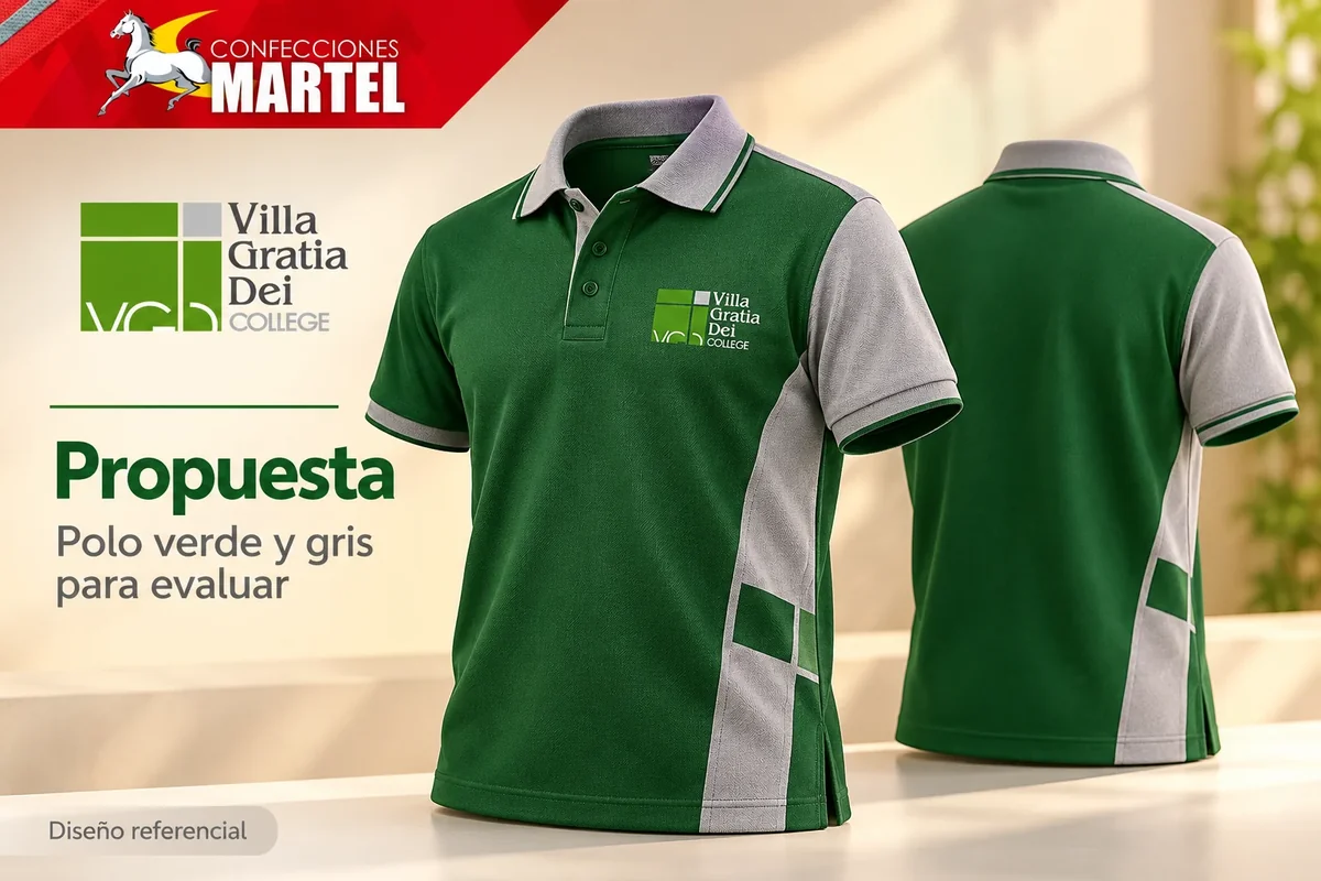 Propuesta Martel: polo verde y gris para evaluar para referencia Villa Gratia Dei College en Villa El Salvador